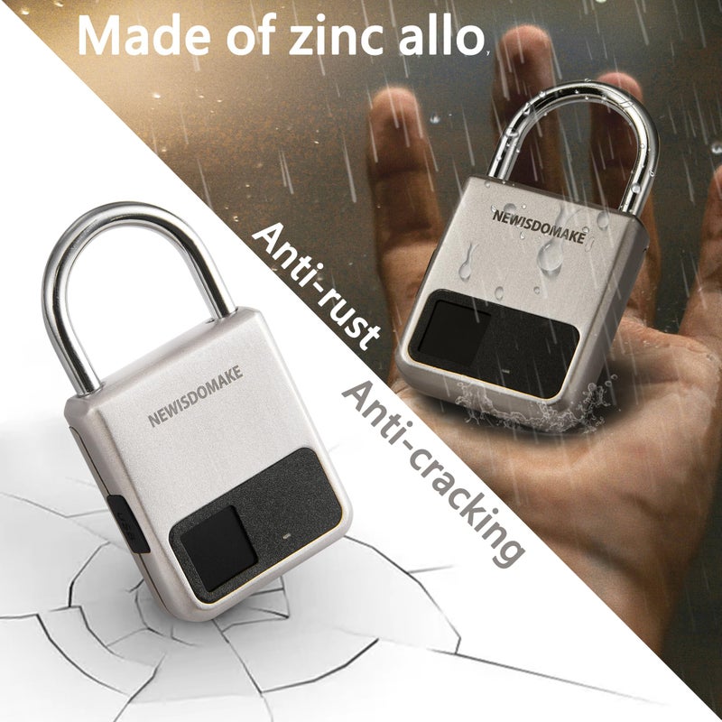 Newisdomake Fingerprint Padlock, Smart Padlock with USB Charging Support, Fingerprint Lock, Biometric Lock Suitable for Luggage, Bookcase, Suitcase, Backpack, Bike, School Locker, Gym Locker Lock(Gold) - Image 4